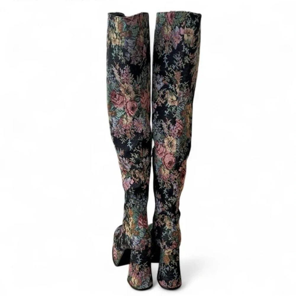 Current Mood Dolls Kill ‘BOHEME GARDEN’ Tapestry OTK Boots Vest SET L/9 NWT - Picture 3 of 13